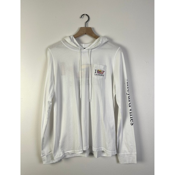 Vineyard Vines I Heart Lacrosse Minimalist Hoodie‎ Long Sleeve Pocket White XL - Picture 2 of 5